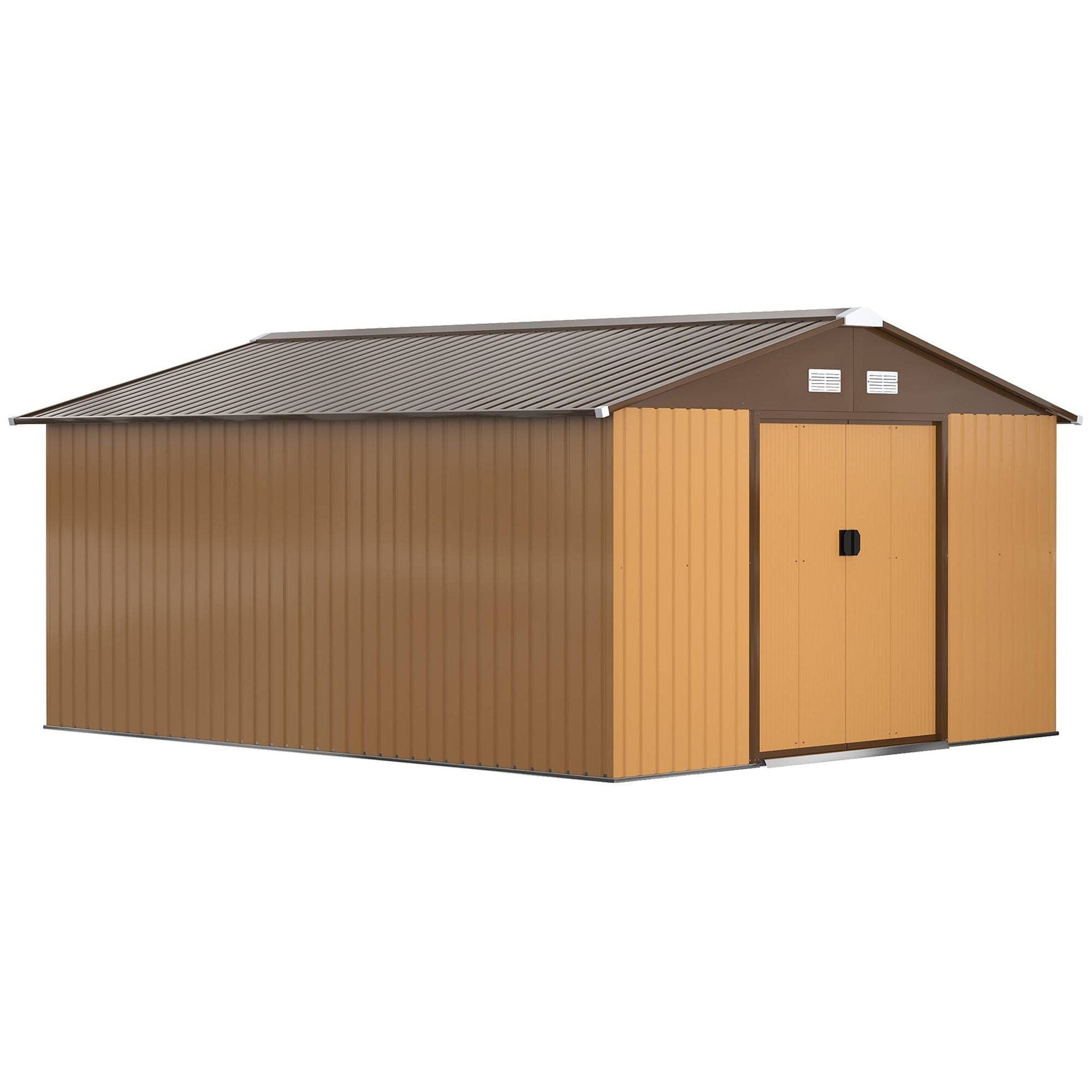 13 x 11 ft (330L x 372W x 200H cm) Metal Shed with Foundation and Ventilation Slots - Brown - Outsunny