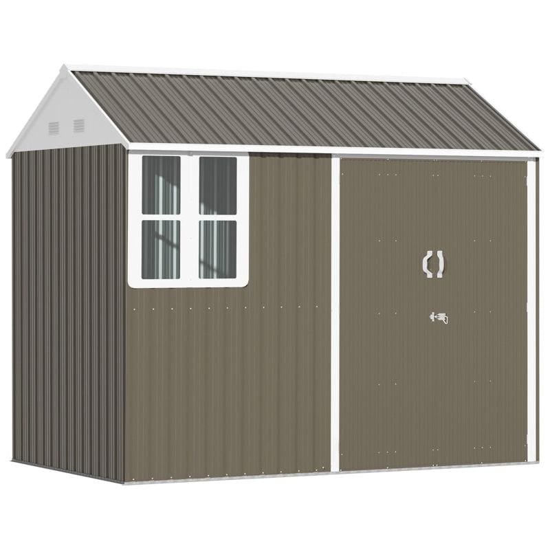 8 x 6 ft (222H x 259L x 171W cm) Metal Garden Storage Shed with Double Door, Window & Sloped Roof - Grey - Outsunny