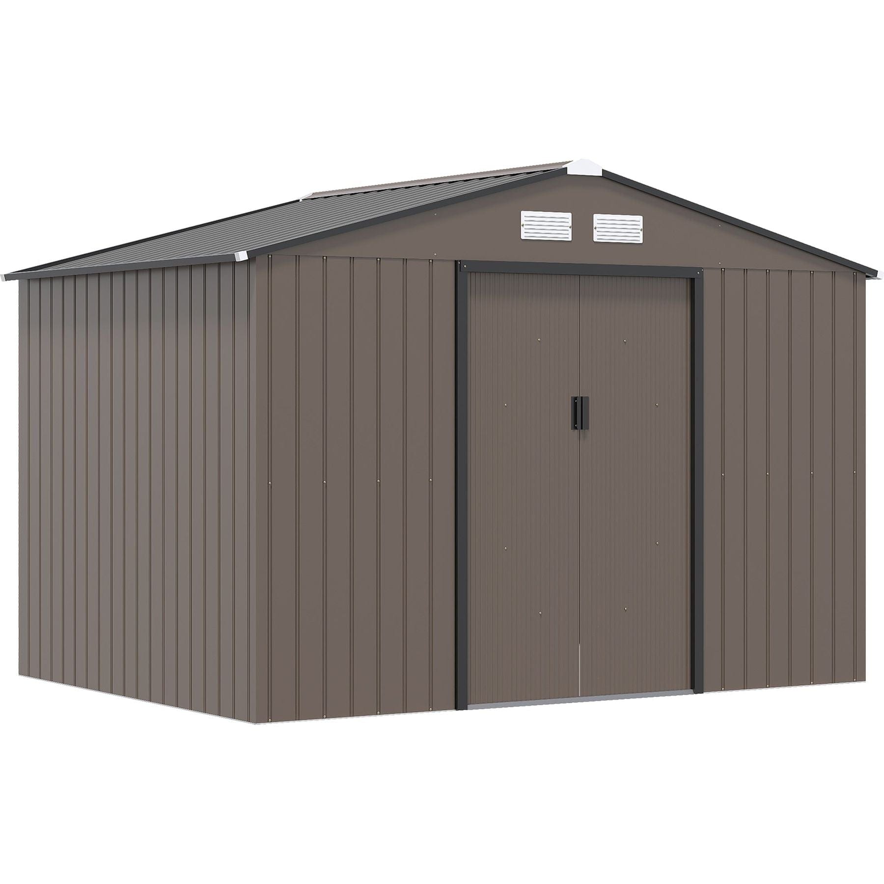 9 x 6 ft (277L x 195W x 192Hcm) Metal Shed with Foundation and Ventilation Slots - Brown - Outsunny