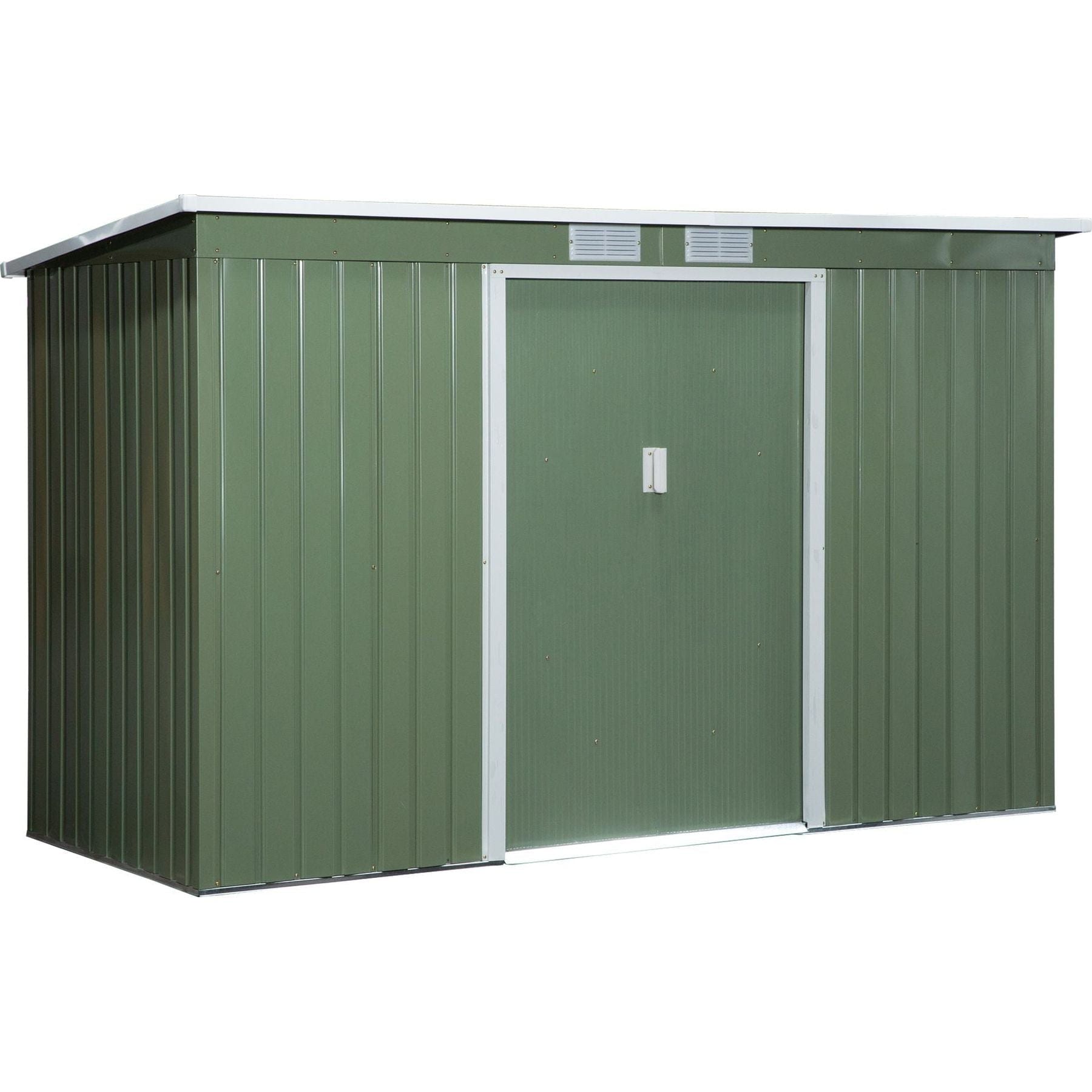 9 x 4 ft (280L x 130W cm) Corrugated Steel Garden Storage Shed with Vents & Doors - Light Green - Outsunny