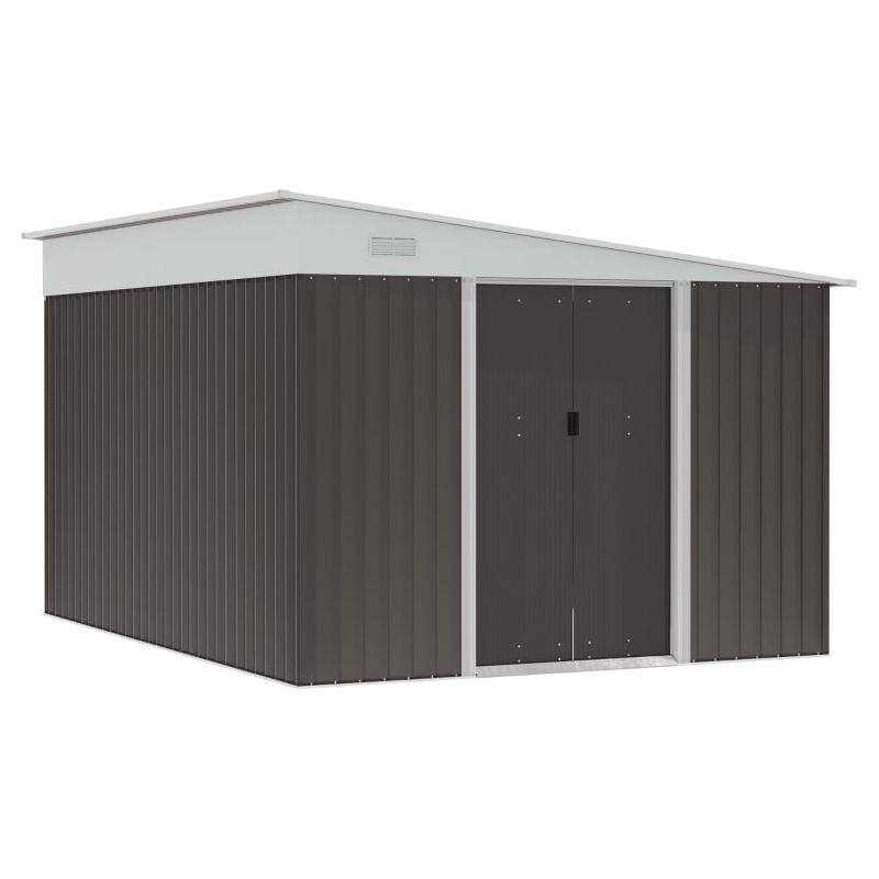 11 x 9 ft (280W x 345L cm) Metal Garden Storage Shed with Sloped Roof, Double Sliding Doors & 2 Air Vents - Grey - Outsunny