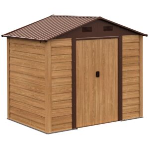 8 x 6 ft (236L x 196W cm) Steel Wood Effect Garden Shed with Foundation - Brown - Outsunny