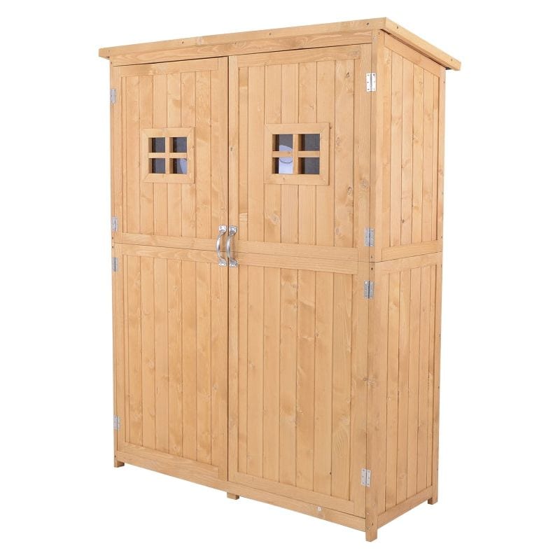 4 x 1.6 ft (127.5L x 50W x 164Hcm) Wooden Garden Storage Shed with Shelves & Two Windows - Natural - Outsunny