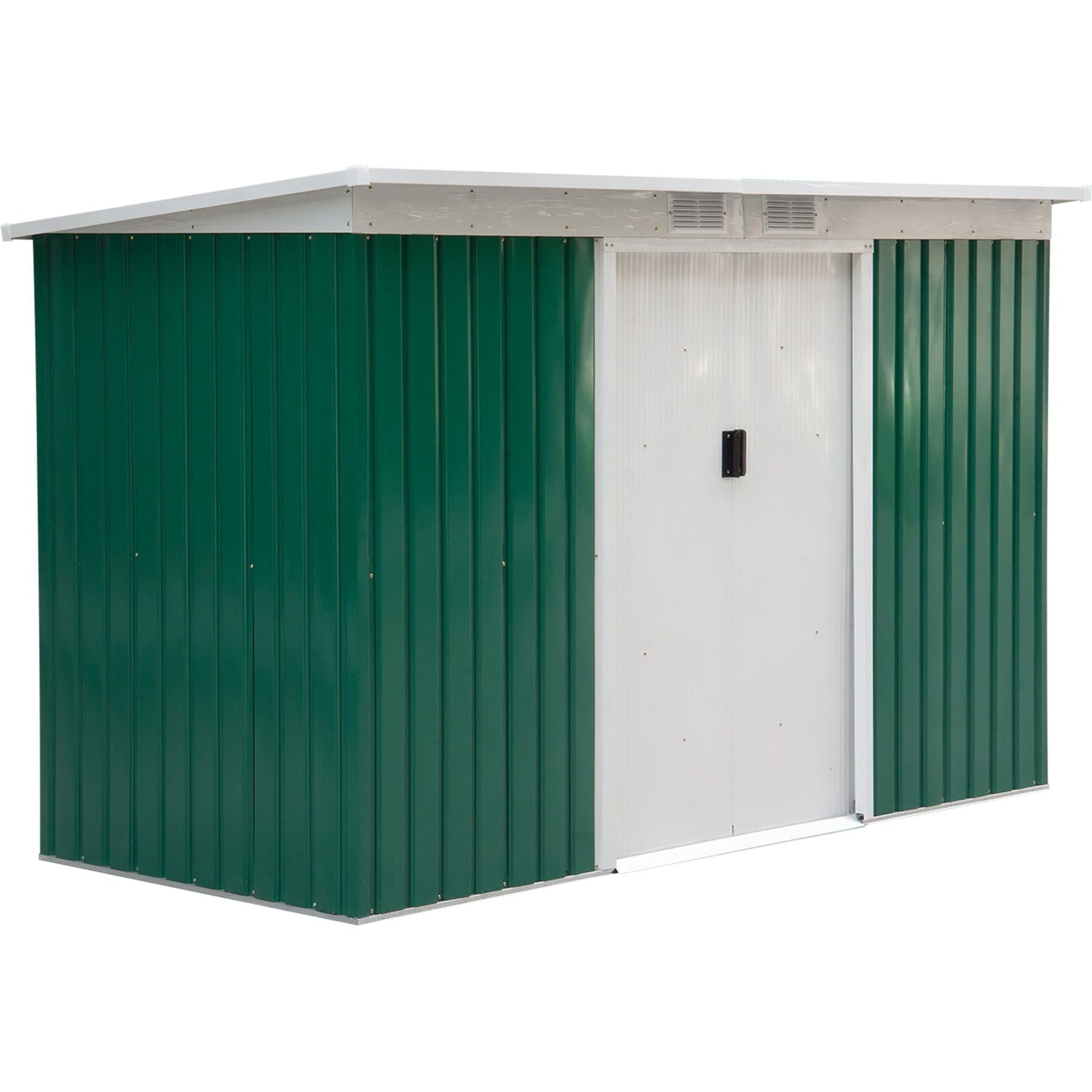 9 x 4 ft (280L x 130W) Corrugated Steel Garden Storage Shed with Vents & Doors - Deep Green - Outsunny