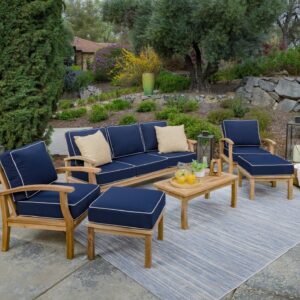 6Pc Indonesian Teak Sofa Set, Sunbrella Navy