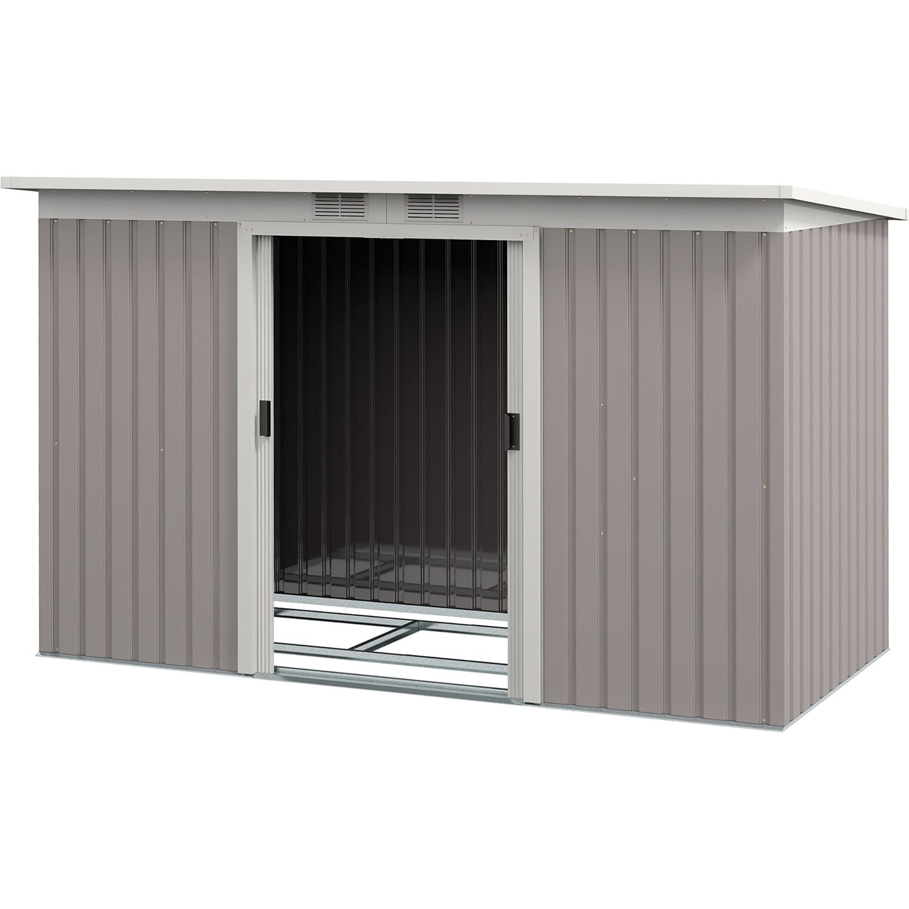 9 x 4 ft (280L x 130W cm) Corrugated Steel Garden Storage Shed with Vents & Doors - Light Grey - Outsunny