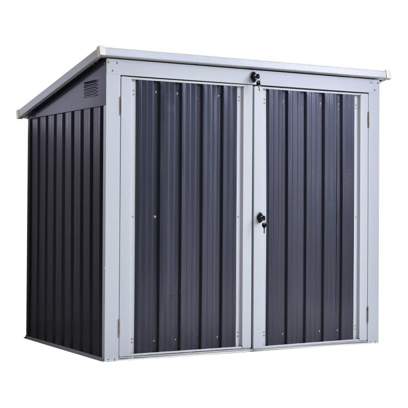 3 x 5 ft (158L x 100W cm) Corrugated Steel Two-Bin Storage Shed - Black - Outsunny