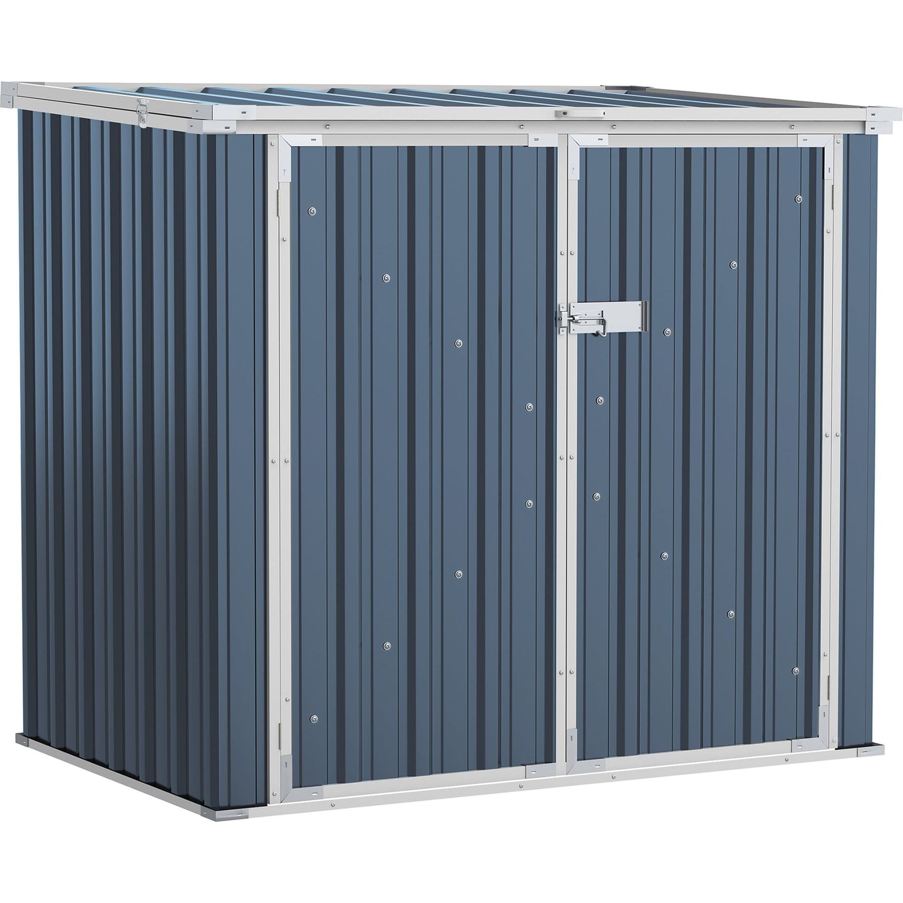 5 x 3 ft (144L x 94W x 128-133Hcm) Corrugated Steel Two-Bin Storage Shed - Grey - Outsunny