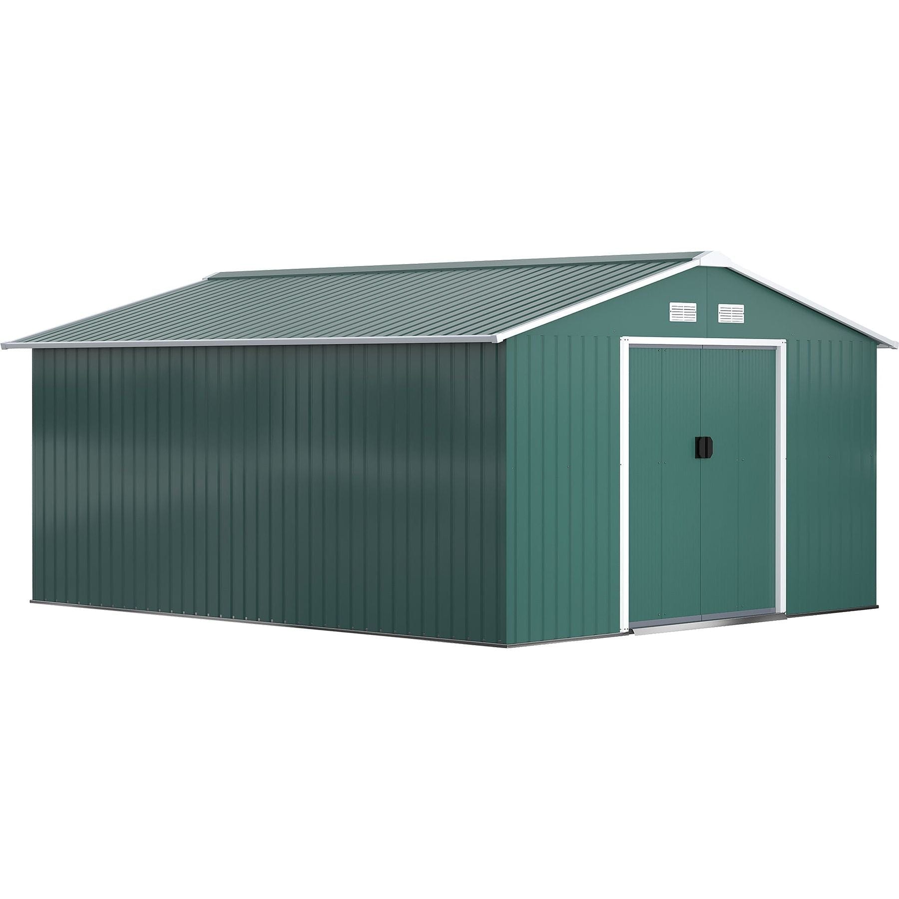 13 x 11 ft (340L x 382W cm) Metal Shed with Foundation and Ventilation Slots - Deep Green - Outsunny