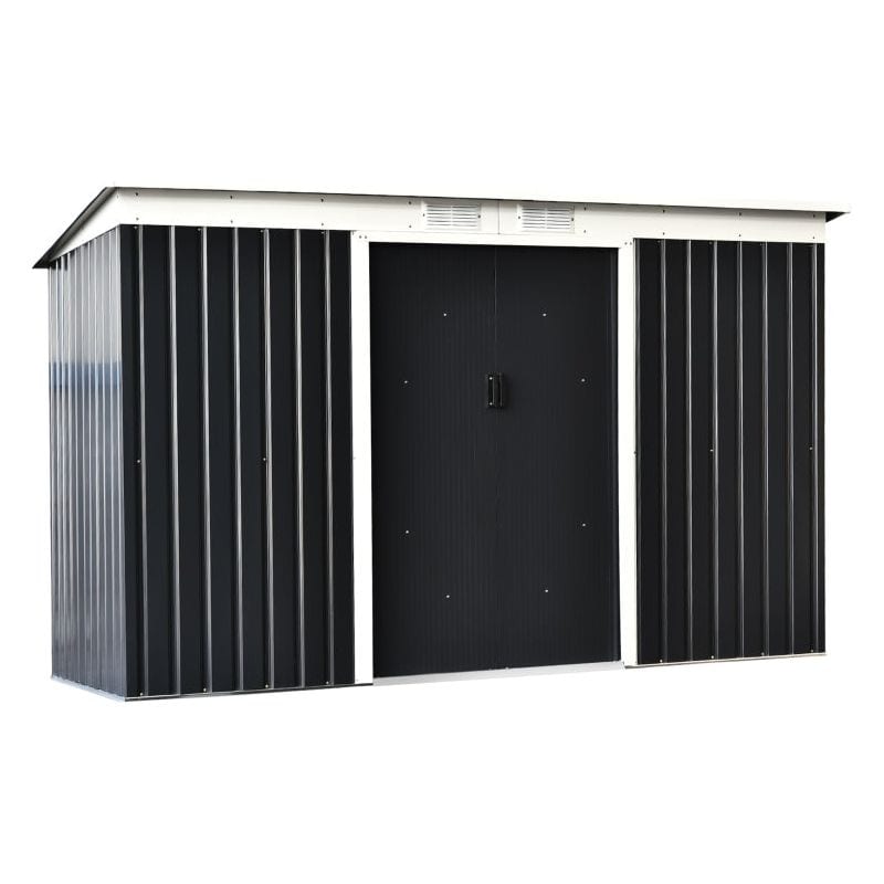 9 x 4 ft (280L x 130W cm) Corrugated Steel Garden Storage Shed with Vents & Doors - Dark Grey - Outsunny