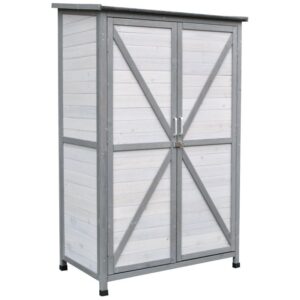 160H x 100L x 60W cm Fir Wood Double Compartment Garden Shed - Grey - Outsunny