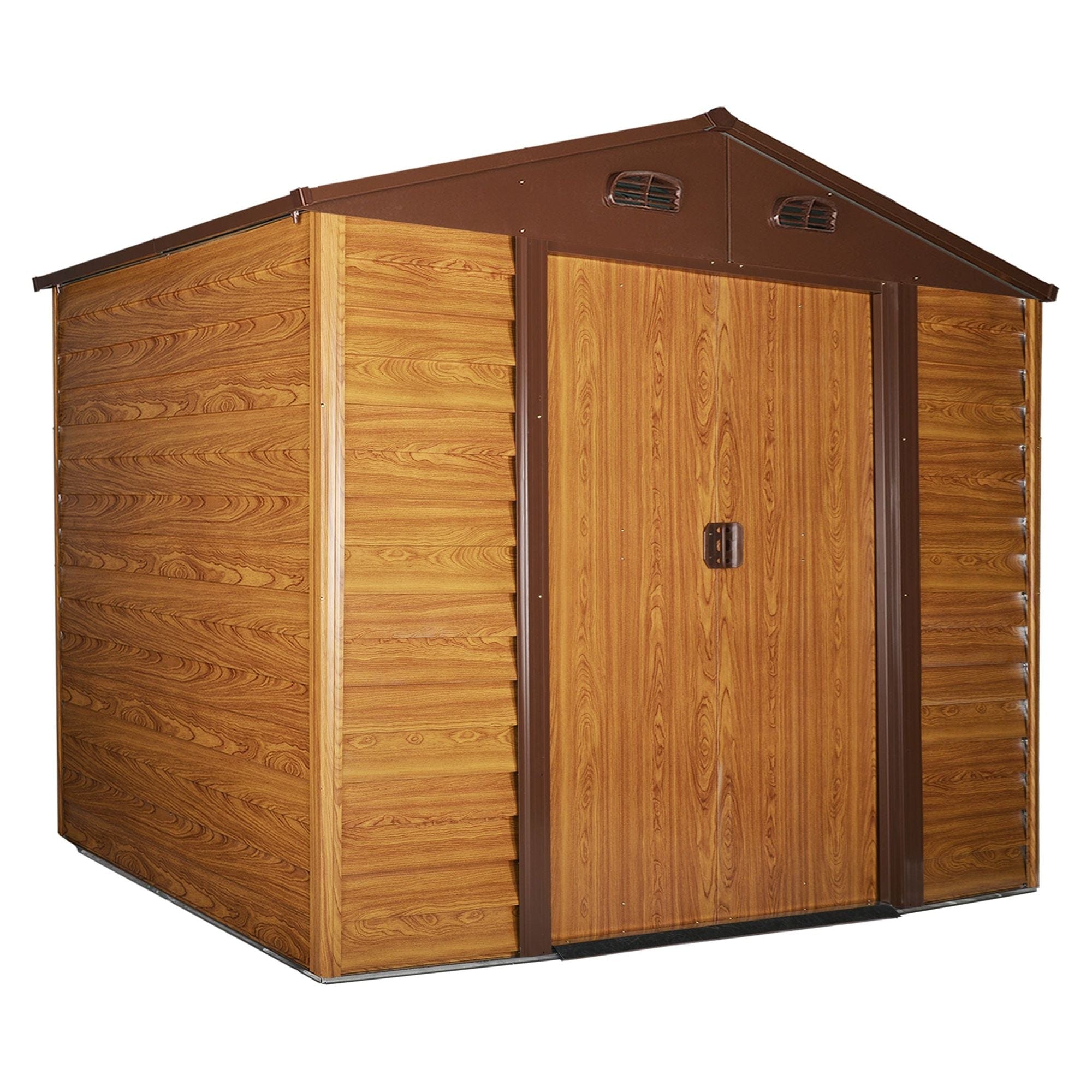 9 x 6 ft (278L x 195W x 215H cm) Steel Wood Effect Garden Shed with Foundation - Brown - Outsunny