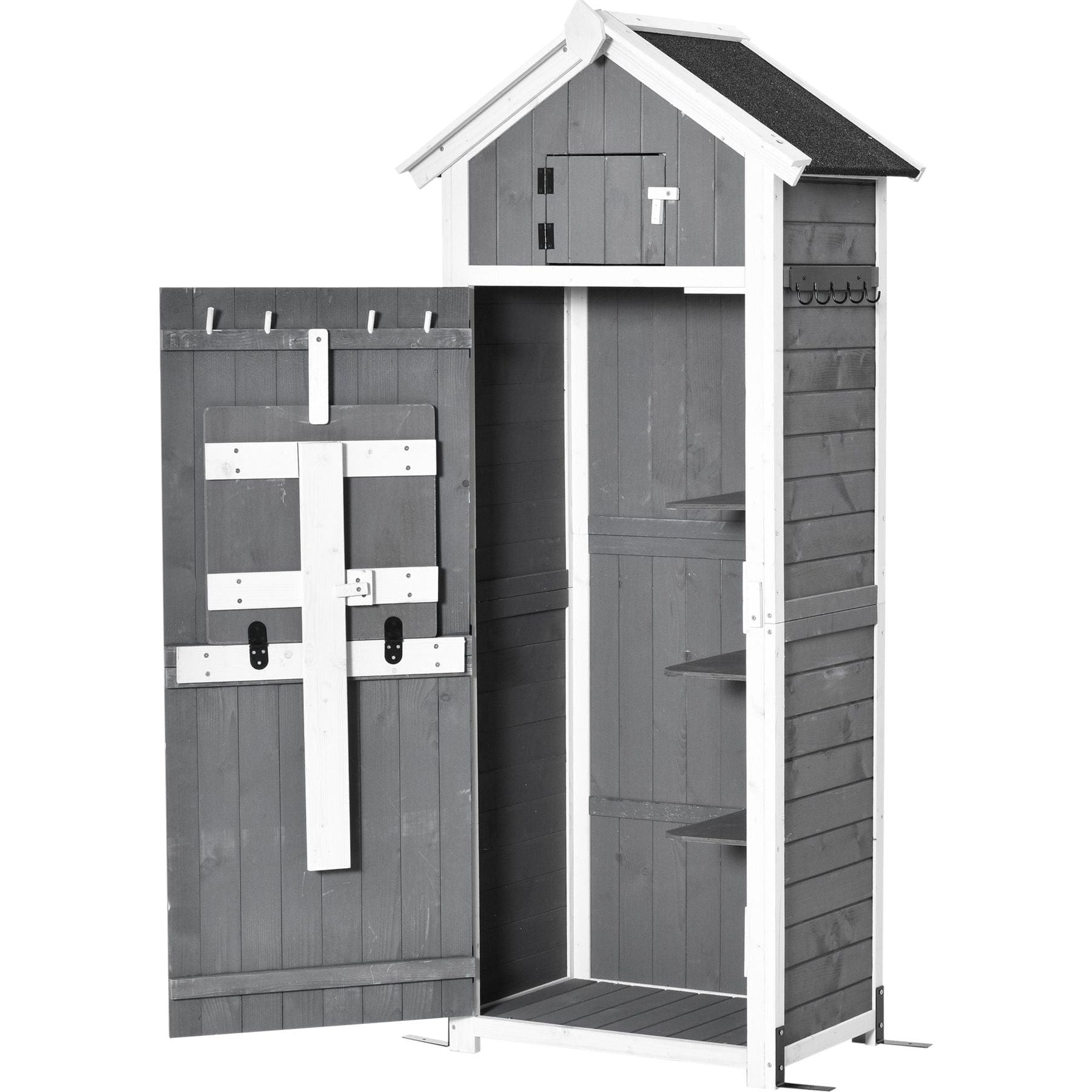 3 x 2 ft (78L x 52.5D x 182H cm) Wooden Lockable Storage Shed with Workstation - Grey - Outsunny