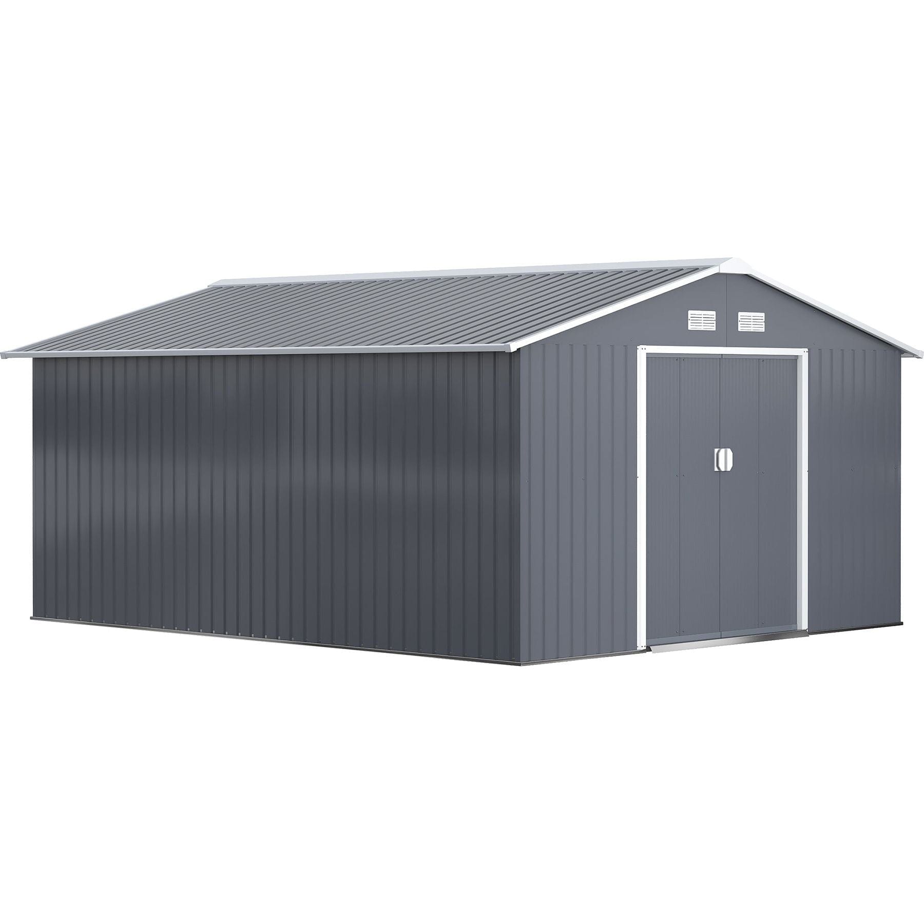 13 x 11 ft (340L x 386W x 200Hcm) Metal Shed with Foundation and Ventilation Slots - Grey - Outsunny