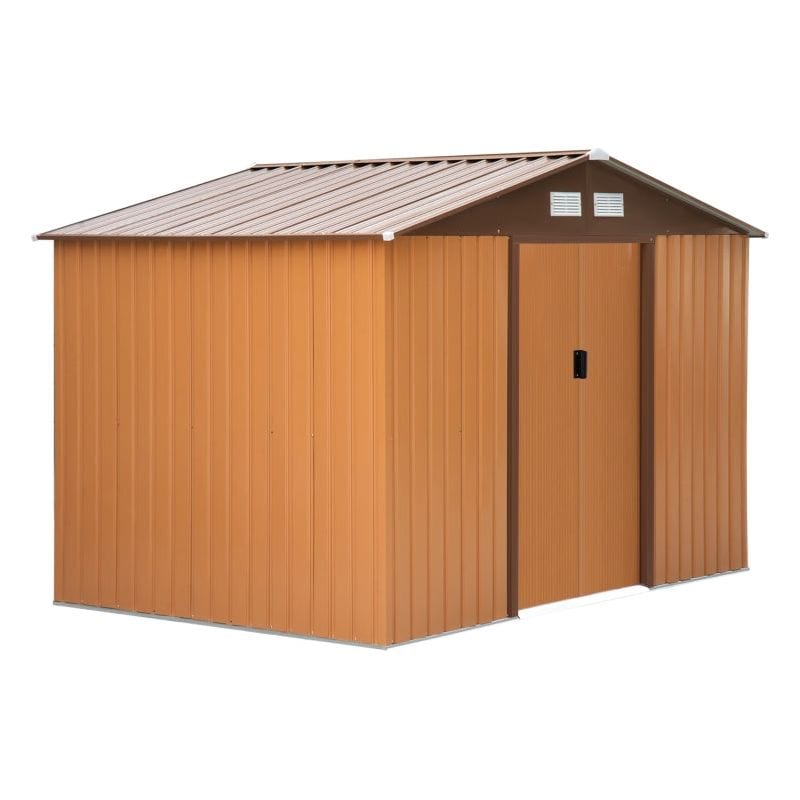 9 x 6 ft (277L x 195W cm) Garden Metal Storage Shed with Foundation, Ventilation & Doors - Orange - Outsunny