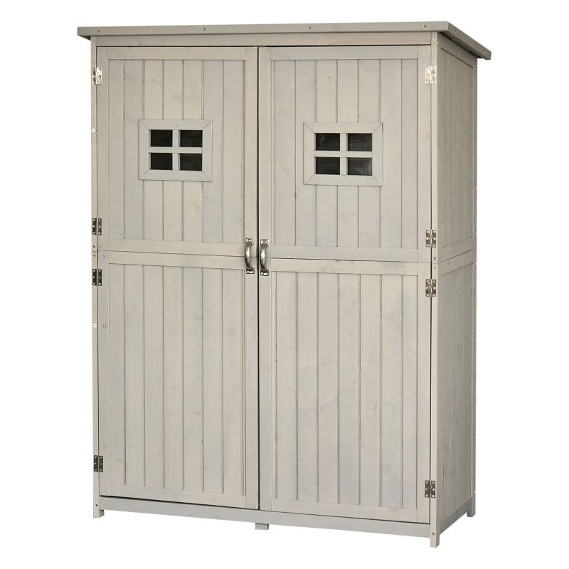 4 x 1.6 ft (127.5L x 50W x 164H cm) Wooden Garden Storage Shed with Shelves & Two Windows - Grey - Outsunny